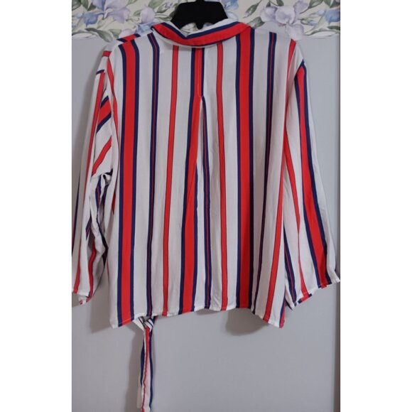 MacDougal & Houston Large Strip Flowy Casual Colorful Retro Wrap Nautical Top - Picture 4 of 5